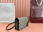 Gucci Emblem Mini Shoulder Bag Beige Blue Canvas Leather 244492