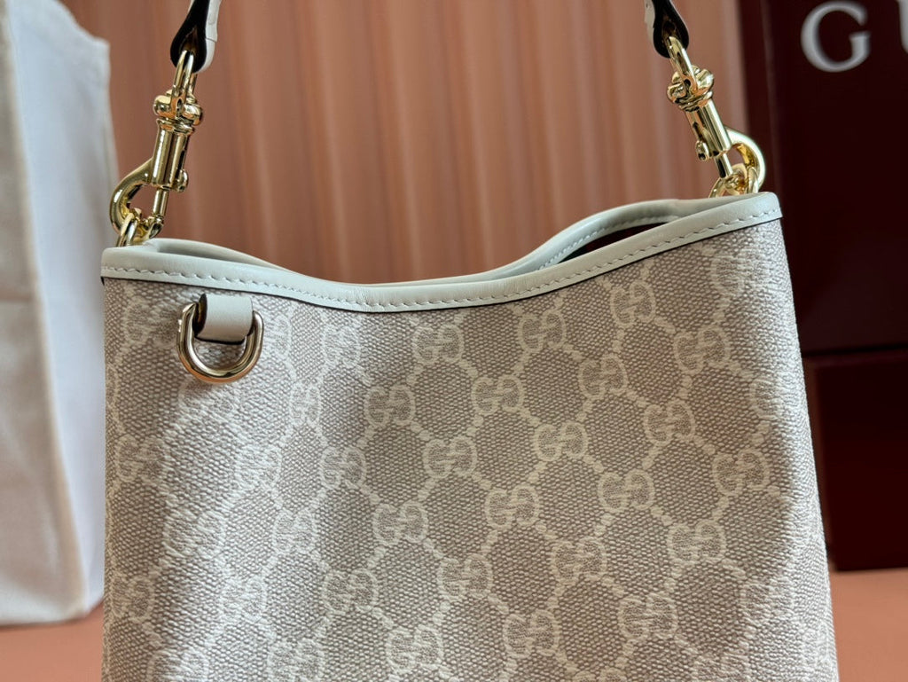 Gucci Ophidia 20.5cm Bag Beige White Canvas 239673