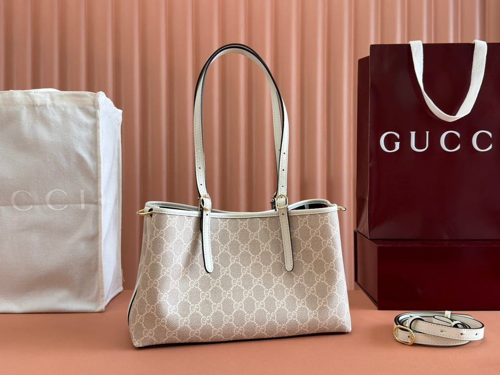 Gucci Ophidia 31cm Bag Beige White Canvas 239666