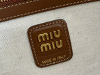 MIUMIU 25S BEAU CANVAS BAG 34 IN BEIGE CANVAS AND BROWN CALFSKIN
