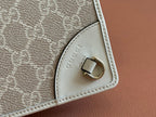 Gucci Emblem Mini Shoulder Bag Beige Canvas Leather 244542