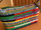 CROCHET SHOULDER BAG 25.5 COLORFUL WOOL WITH BROWN STRAP CALFSKIN