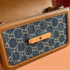 Gucci GO Small Shoulder Bag Brown mix Blue Leather Canvas 248117