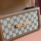 Gucci GO Small Shoulder Bag Brown mix Beige Leather Canvas 248116