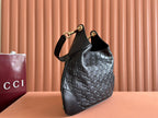 Gucci Body Double Lock Handbag Black Embossed Leather 248137