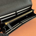SOFTBIT CONTINENTAL WALLET 19 IN BLACK GRAINY CALFSKIN GOLD HARDWARE