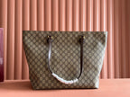 SUPREME MEDIUM TOTE BAG 38 IN BEIGE AND BROWN GG COATED FABRIC BROWN CALFSKIN