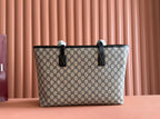 MEDIUM TOTE BAG 38 IN BEIGE AND BROWN GG COATED FABRIC BLACK CALFSKIN
