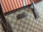 MEDIUM TOTE BAG 38 IN BEIGE AND BROWN GG COATED FABRIC DARK BROWN CALFSKIN