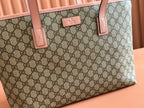 MEDIUM TOTE BAG 38 IN BEIGE AND BROWN GG COATED FABRIC PINK CALFSKIN