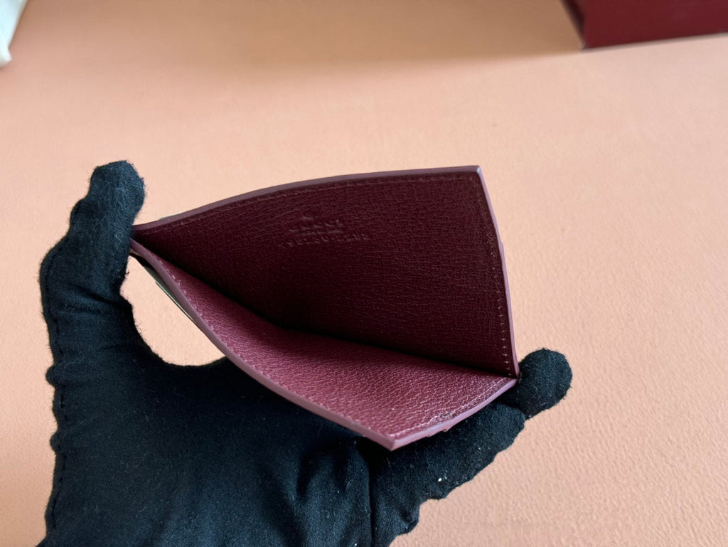 GG CARD CASE 10 IN BEIGE AND RED GG CALFSKIN