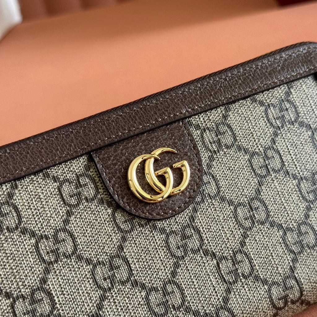 OPHIDIA WALLET 19 IN BEIGE AND DARK BROWN COATED FABRIC AND CALFSKIN