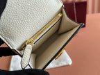 SOFTBIT CARD CASE 10.5 IN WHITE GRAINY CALFSKIN GOLD HARDWARE