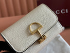 SOFTBIT CARD CASE 10.5 IN WHITE GRAINY CALFSKIN GOLD HARDWARE