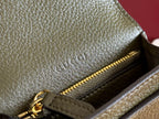 SOFTBIT CARD CASE 10.5 IN GREEN GRAINY CALFSKIN GOLD HARDWARE