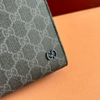 OPHIDIA POUCH 26 IN DARK GREY MONOGRAM CANVAS AND NAVY BLUE CALFSKIN TRIM