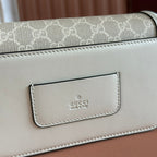 GO SMALL SHOULDER BAG 21.5 IN BEIGE GG CANVAS WHITE CALFSKIN GOLD HARDWARE