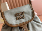BACKPACK 22 IN GREY CANVAS BROWN CALFSKIN