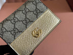 MARMONT BI-COLOUR CARD CASE WALLET 11 IN BEIGE EBONY GG CANVAS GOLD GLOSSY CALFSKIN