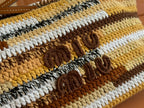 CROCHET SHOULDER BAG 25.5 NATURAL COLOUR-BLOCK WOOL WITH BROWN STRAP CALFSKIN