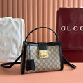 GG Padlock Medium Top Handle Bag Beige Black Leather Canvas
