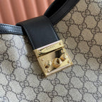 GG Padlock Bag Beige Black Leather Canvas