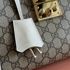 GG Padlock Medium Top Handle Bag Beige White Leather Canvas