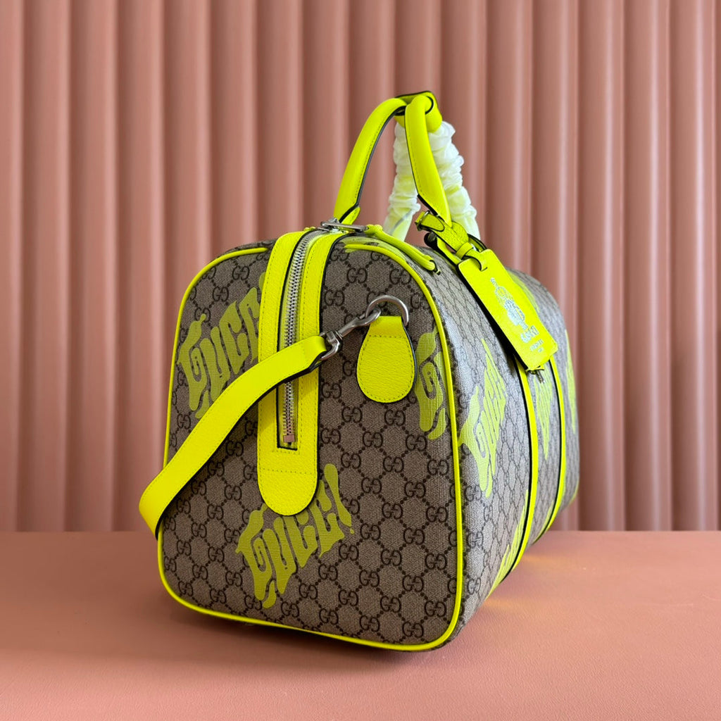 GUCCI CHROMA LARGE DUFFLE BAG 45 LIME GREEN IN GG MONOGRAM CANVAS