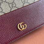 Gucci Marmont Chain Wallet Ebony mix Rosso Ancora Red Leather Canvas 255316