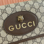 GUCCI NEO  TIGER HEAD LARGE CROSSBODY BAG 30 IN CANVAS BROWN LEATHER TRIM