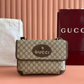 GUCCI NEO  TIGER HEAD LARGE CROSSBODY BAG 30 IN CANVAS BROWN LEATHER TRIM
