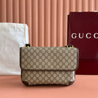 GUCCI NEO  TIGER HEAD LARGE CROSSBODY BAG 30 IN CANVAS BROWN LEATHER TRIM