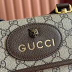 GUCCI NEO  TIGER HEAD CROSSBODY BAG 22 IN CANVAS BROWN LEATHER TRIM