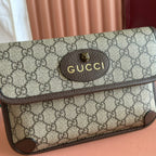 GUCCI NEO  TIGER HEAD CROSSBODY BAG 24 IN CANVAS BROWN LEATHER TRIM