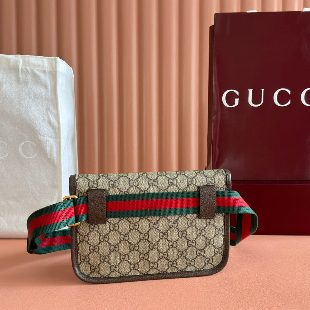 GUCCI NEO  TIGER HEAD CROSSBODY BAG 24 IN CANVAS BROWN LEATHER TRIM