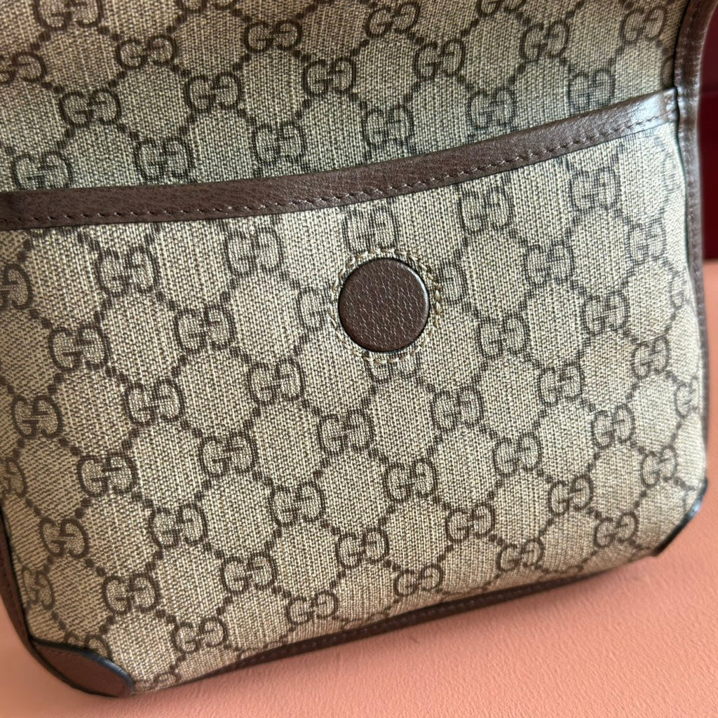 GUCCI NEO  TIGER HEAD CROSSBODY BAG 20 IN CANVAS BROWN LEATHER TRIM