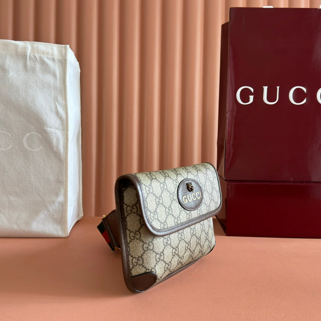GUCCI NEO  TIGER HEAD CROSSBODY BAG 20 IN CANVAS BROWN LEATHER TRIM