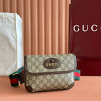 GUCCI NEO  TIGER HEAD CROSSBODY BAG 20 IN CANVAS BROWN LEATHER TRIM