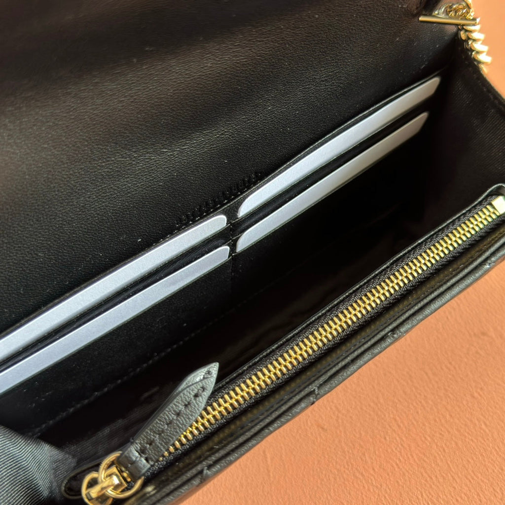Gucci Marmont Chain Wallet Black Cowhide 254966