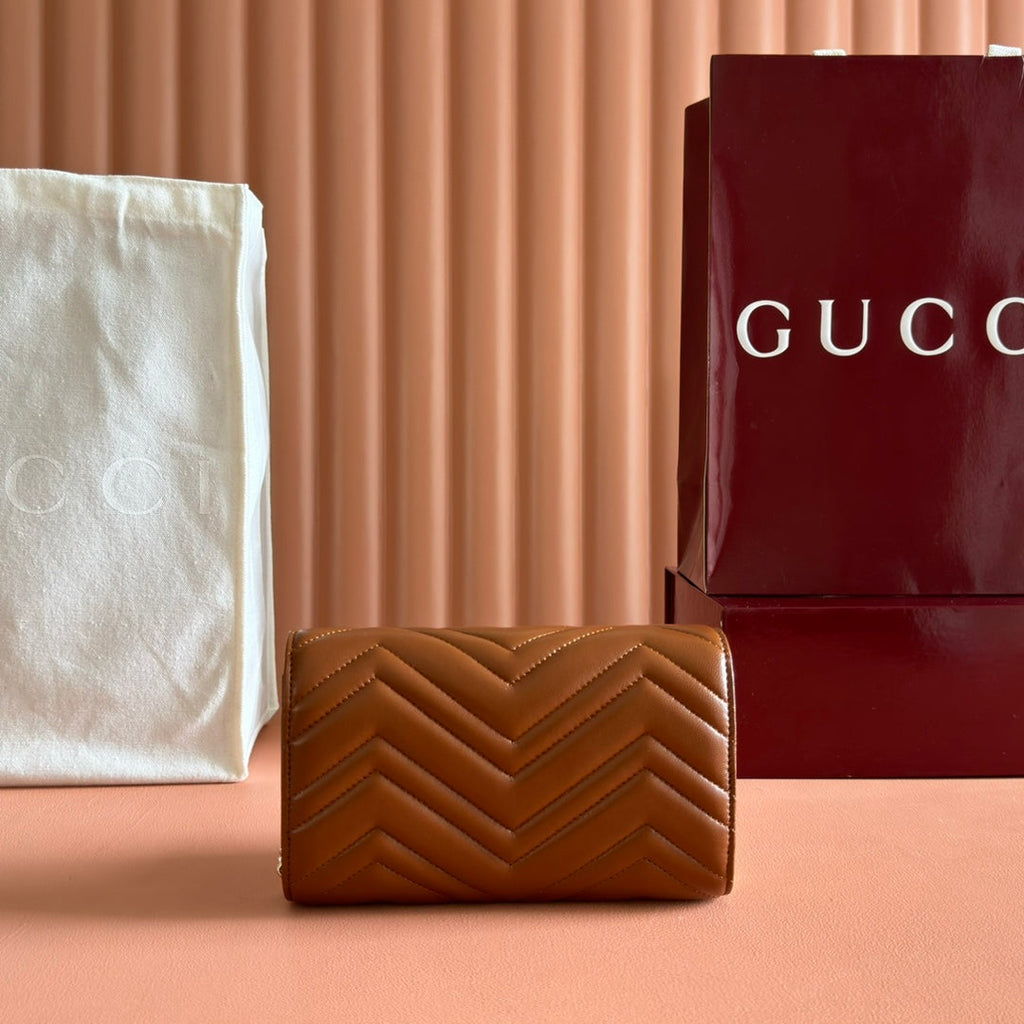 Gucci Marmont Chain Wallet Brown Cowhide 254969