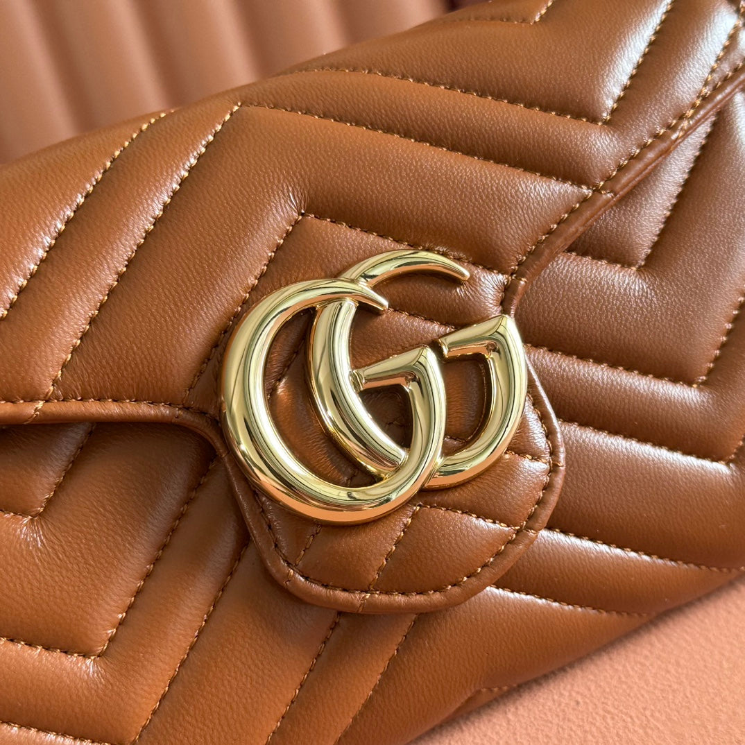 Gucci Marmont Chain Wallet Brown Cowhide 254969