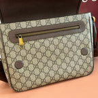 GUCCI 25S OPHIDIA MEDIUM CROSSBODY BAG 28 IN BEIGE CANVAS AND BROWN CALFSKIN