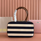 MIUMIU 25S BEAU BAG 34 DARK BLUE AND IVORY IN CANVAS AND CALFSKIN