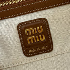 MIUMIU 25S BEAU BAG 28 BROWN AND BEIGE STRIPES IN CANVAS AND CALFSKIN