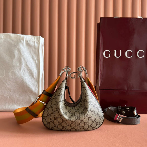 GUCCI 25S ATTACHE SHOULDER BAG 23 CM IN DARK BEIGE MIX BROWN CALFSKIN