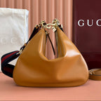 GG 2025 Attache Shoulder Bag 35cm Camel Calfskin Canvas 273672