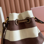 Miu Lucky Striped Bucket Bag Brown Cream Canvas