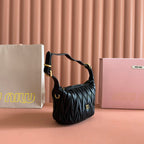 Miu Matelassé Pouch Bag 15cm Black Leather