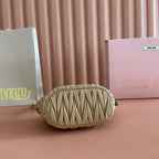 Miu Matelassé Pouch Bag 15cm Light Brown Leather