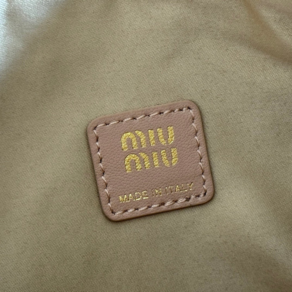 Miu Matelassé Pouch Bag 15cm Apricot Leather